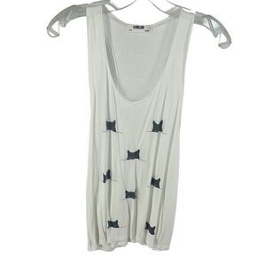 CHRLDR cat face graphic print tank top shirt white black small EUC